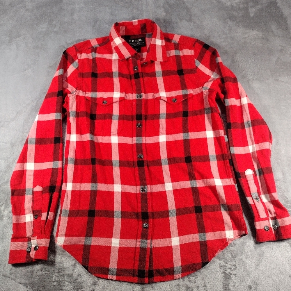 Filson Women’s Scout Shirt Cotton Twill Red Black White Plaid Size S